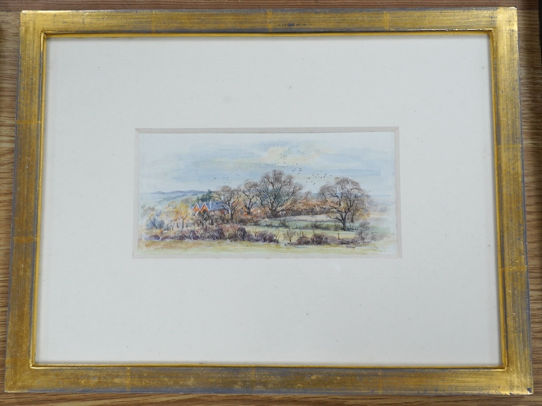 From the Studio of Fred Cuming. SVH, watercolour, 'The Gables', monogrammed, 8 x 16cm. Condition - good